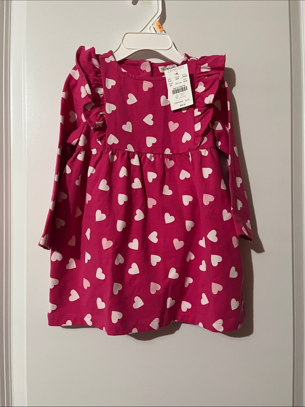 Crewcuts Pink Heart-Print Ruffle Shoulder Dress - Picture 1 of 5